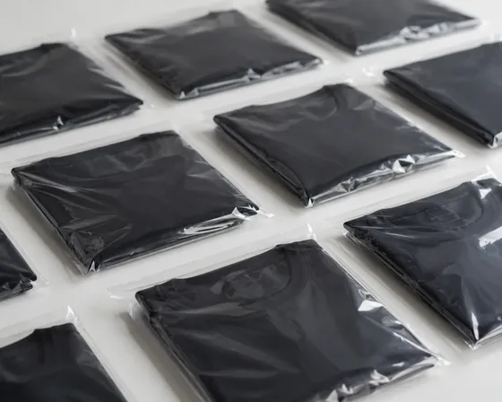 Peças dobradas em sacos plásticos transparentes