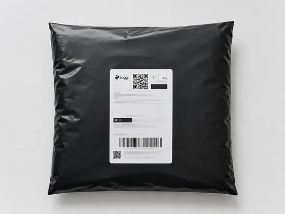 Envelope de segurança preto e neutro com etiqueta de envio